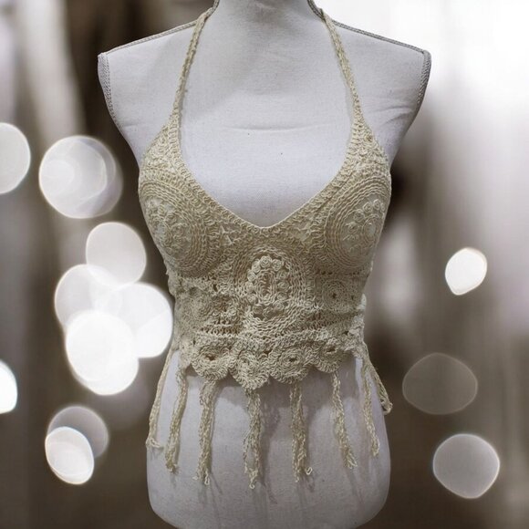 SHEIN Tops - 🆕️🆑️ Shein Womens Cream Crochet Halter Top S 100% Viscose